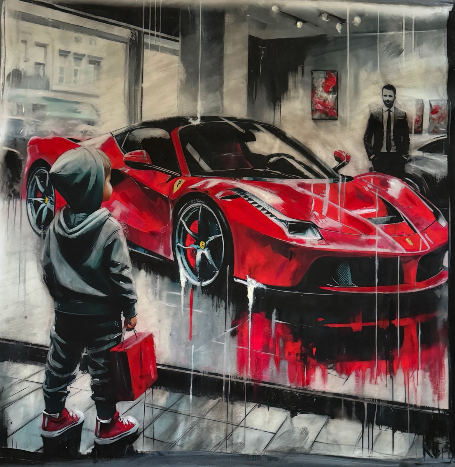 I Have a Dream, red Ferrari painting by Keny