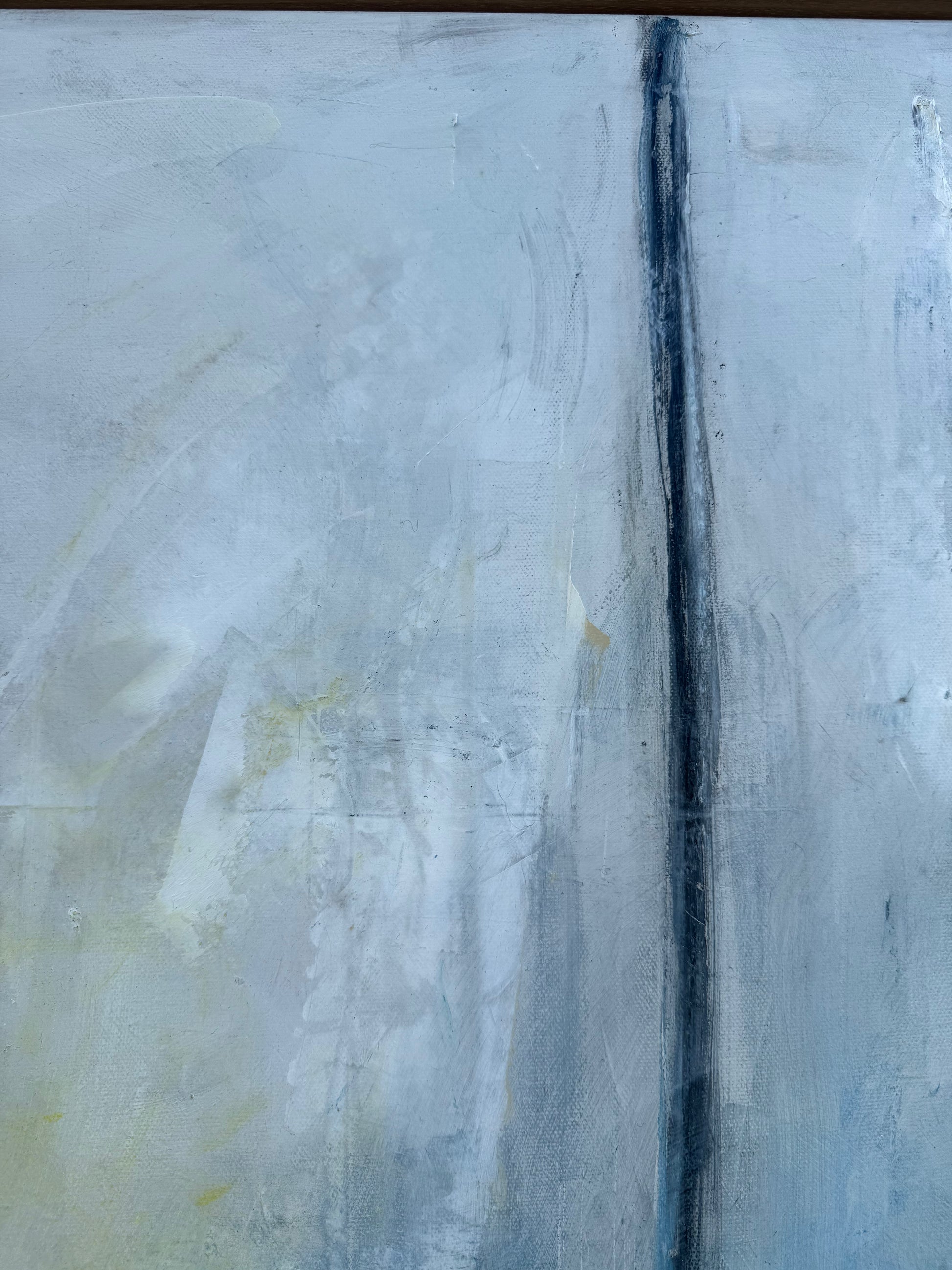 Abstract art with a central black line on a textured gray background