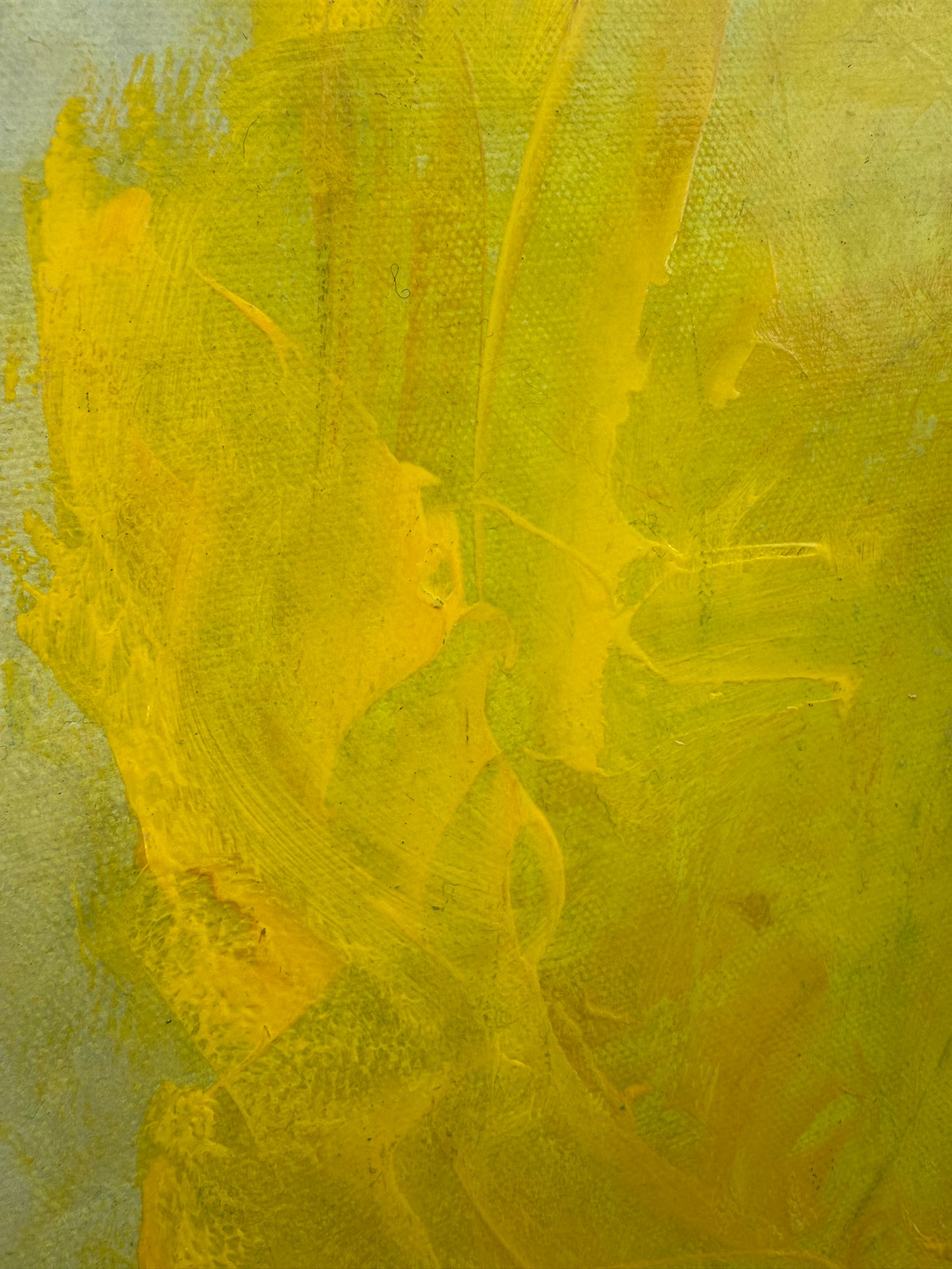 Abstract painting with textured yellow and green strokes