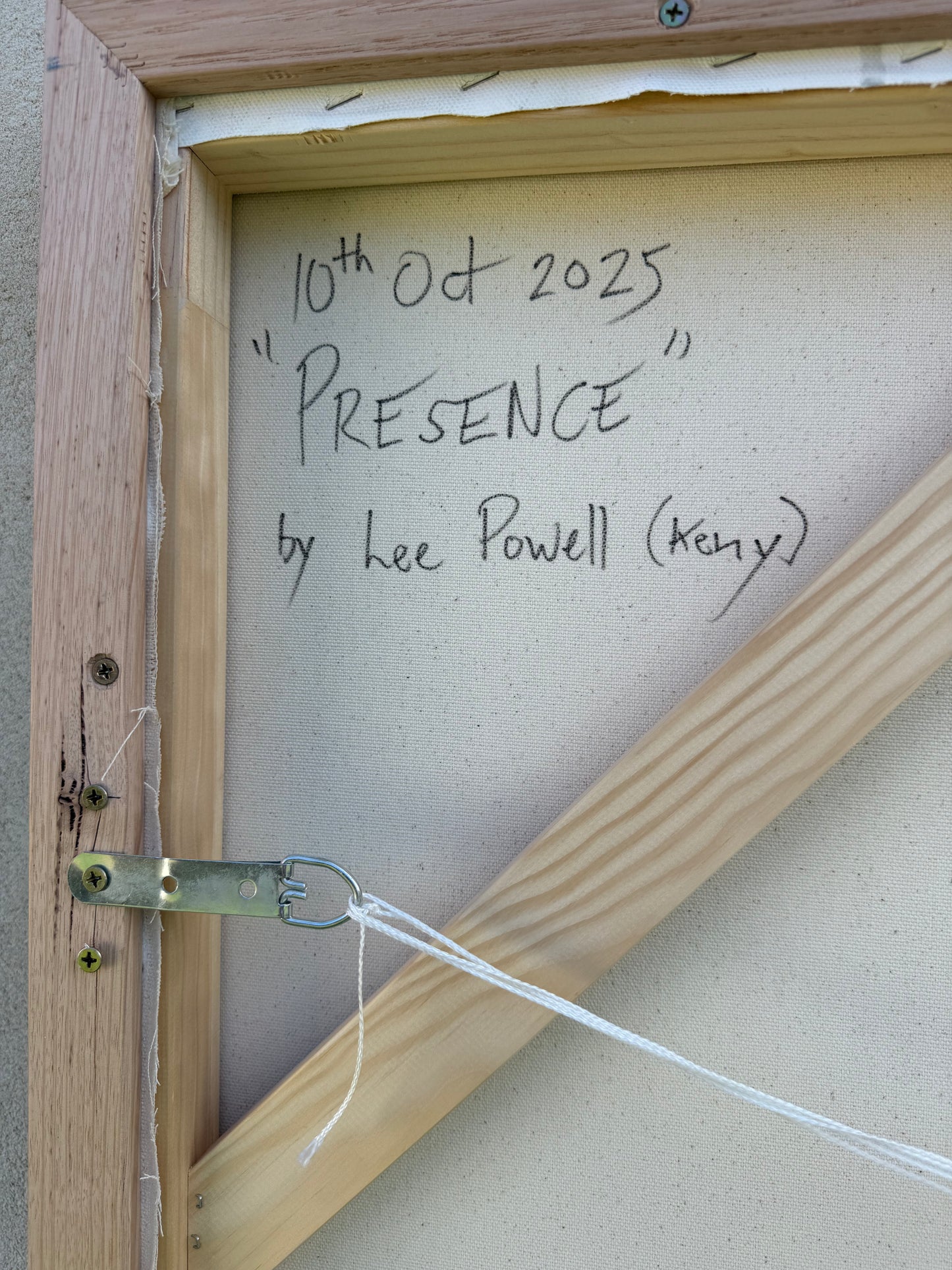 Wooden frame with text on a beige background